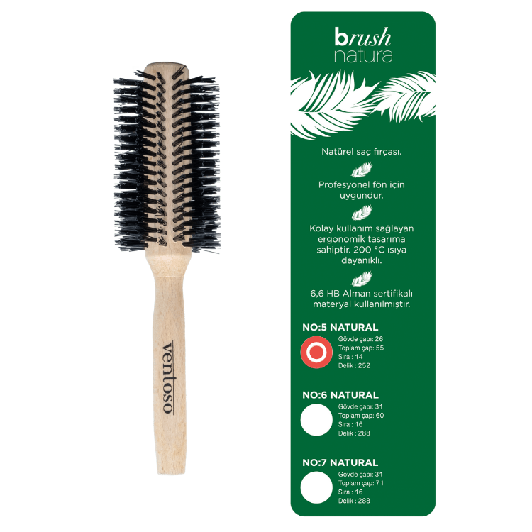 Ventoso Brush Natura No:5 Ahşap Fön Fırçası - Ventoso