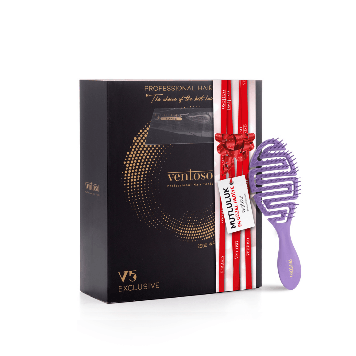 Ventoso V5 Exclusive İyonik Profesyonel Fön Makinesi Nero + Ventoso Labirent Tarak Lila - Ventoso
