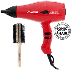 Ventoso V5 Exclusive İyonik Profesyonel Fön Makinesi Rosso + Ventoso Brush Natura No:6 Ahşap Fön Fırçası - Ventoso