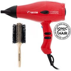 Ventoso V5 Exclusive İyonik Profesyonel Fön Makinesi Rosso + Ventoso Brush Natura No:7 Ahşap Fön Fırçası - Ventoso
