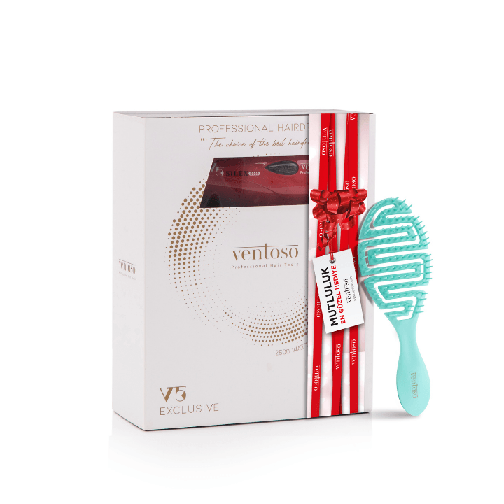 Ventoso V5 Exclusive İyonik Profesyonel Fön Makinesi Rosso + Ventoso Labirent Tarak Su Yeşili - Ventoso