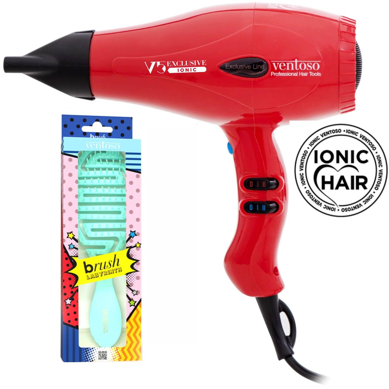 Ventoso V5 Exclusive İyonik Profesyonel Fön Makinesi Rosso + Ventoso Labirent Tarak Su Yeşili - Ventoso