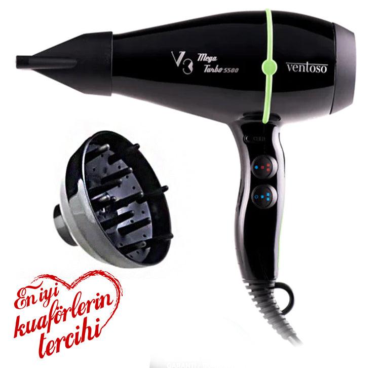 Ventoso V3 MegaTurbo5500 Verde Profesyonel Fön Makinesi Difüzörlü - Ventoso