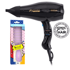 Ventoso V5 Exclusive İyonik Profesyonel Fön Makinesi Nero + Ventoso Labirent Tarak Lila - Ventoso