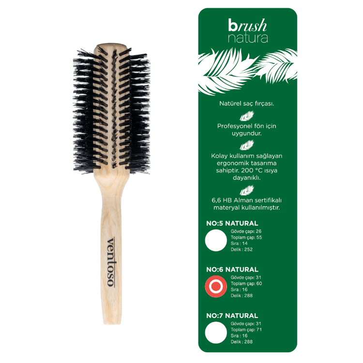 Ventoso Brush Natura No:6 Ahşap Fön Fırçası - Ventoso