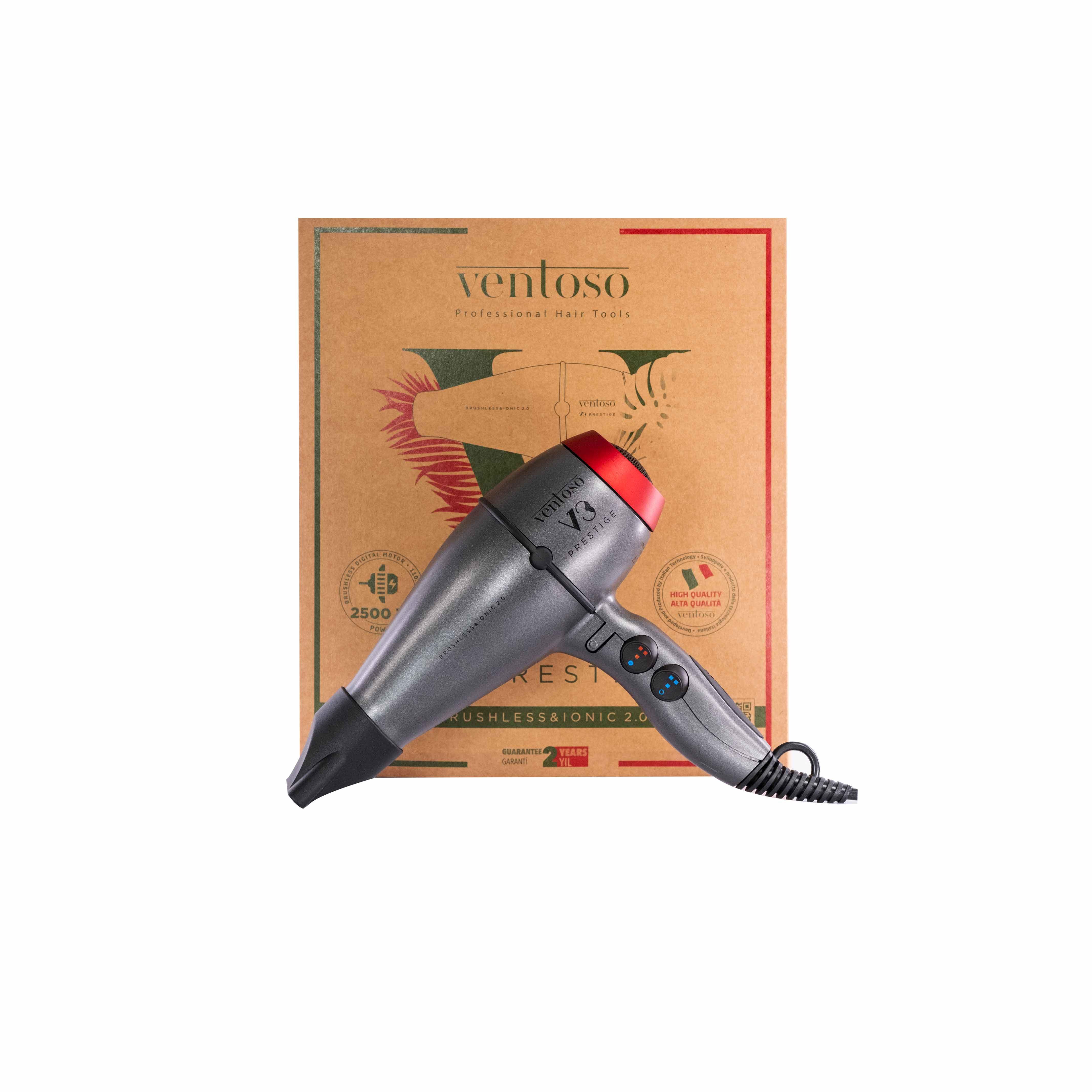 Ventoso V3 Prestige Kömürsüz Motor & İyonik 2.0 2500 W Profesyonel Fön Makinesi Gokturk Red - Ventoso