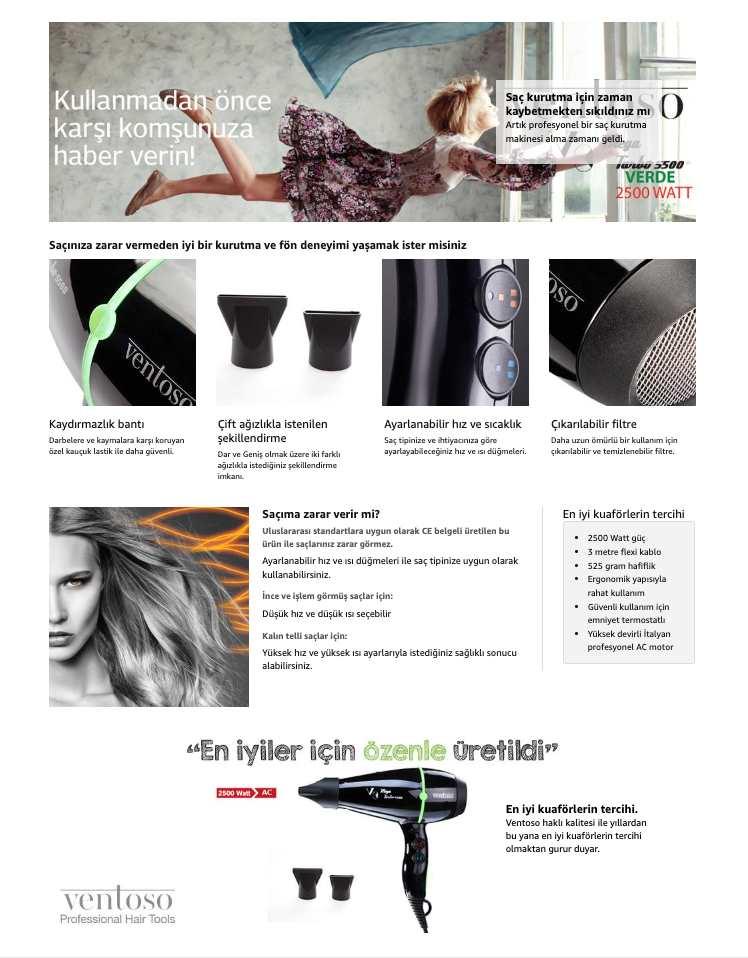 Ventoso V3 Megaturbo5500 Verde 2500 W Profesyonel Fön Makinesi - Ventoso