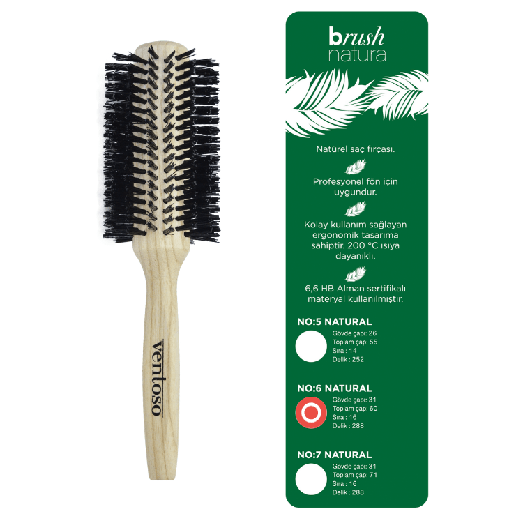 Ventoso V5 Exclusive İyonik Profesyonel Fön Makinesi Nero + Ventoso Brush Natura No:6 Ahşap Fön Fırçası - Ventoso
